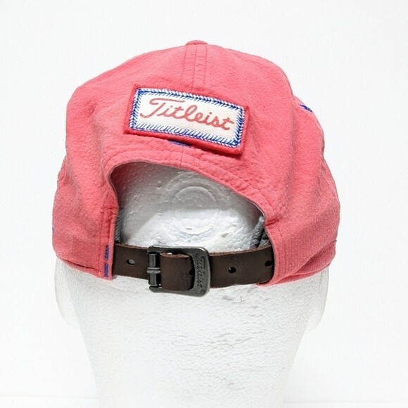Titleist Baseball Cap Golf Hat Embroidered Adjustable Leather Metal Coral - Picture 3 of 10